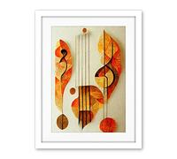 Wee Blue Coo Modern Abstract Musical Symbol Clef And Staff In Warm Autumn Colours Artwork Framed Wall Art Print 18X24 Inch