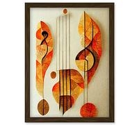 Wee Blue Coo Modern Abstract Musical Symbol Clef and Staff in Warm Autumn Colours Artwork Framed Wall Art Print A4