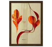 Wee Blue Coo Modern Abstract Orange Autumn Leaf and Musical Notes Music Staff Lines Artwork Framed A3 Wall Art Print