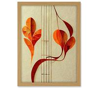 Wee Blue Coo Modern Abstract Orange Autumn Leaf and Musical Notes Music Staff Lines Artwork Framed A3 Wall Art Print