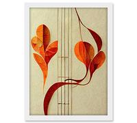 Wee Blue Coo Modern Abstract Orange Autumn Leaf and Musical Notes Music Staff Lines Artwork Framed A3 Wall Art Print