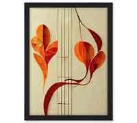 Wee Blue Coo Modern Abstract Orange Autumn Leaf and Musical Notes Music Staff Lines Artwork Framed A3 Wall Art Print