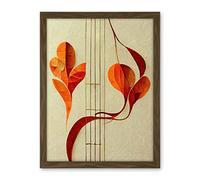 Wee Blue Coo Modern Abstract Orange Autumn Leaf and Musical Notes Music Staff Lines Artwork Framed Wall Art Print 18X24 Inch