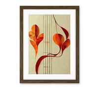 Wee Blue Coo Modern Abstract Orange Autumn Leaf And Musical Notes Music Staff Lines Artwork Framed Wall Art Print 18X24 Inch