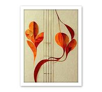Wee Blue Coo Modern Abstract Orange Autumn Leaf and Musical Notes Music Staff Lines Artwork Framed Wall Art Print 18X24 Inch