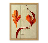 Wee Blue Coo Modern Abstract Orange Autumn Leaf and Musical Notes Music Staff Lines Artwork Framed Wall Art Print 18X24 Inch
