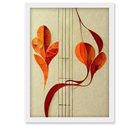 Wee Blue Coo Modern Abstract Orange Autumn Leaf and Musical Notes Music Staff Lines Artwork Framed Wall Art Print A4