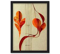 Wee Blue Coo Modern Abstract Orange Autumn Leaf and Musical Notes Music Staff Lines Artwork Framed Wall Art Print A4