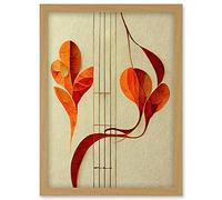 Wee Blue Coo Modern Abstract Orange Autumn Leaf and Musical Notes Music Staff Lines Artwork Framed Wall Art Print A4