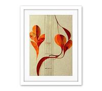 Wee Blue Coo Modern Abstract Orange Autumn Leaf And Musical Notes Music Staff Lines Artwork Framed Wall Art Print 18X24 Inch