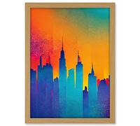 Wee Blue Coo Modern Abstract Warm Bright Colourful New York Sunset Skyline Artwork Framed A3 Wall Art Print