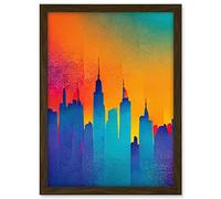 Wee Blue Coo Modern Abstract Warm Bright Colourful New York Sunset Skyline Artwork Framed A3 Wall Art Print