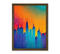 Wee Blue Coo Modern Abstract Warm Bright Colourful New York Sunset Skyline Artwork Framed Wall Art Print 18X24 Inch