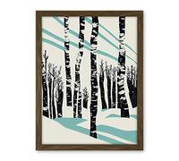 Wee Blue Coo Modern Birch Tree Forest in Winter Modern Stencil Design Monochrome and Teal Artwork Framed Wall Art Print 18X24 Inch