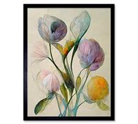 Wee Blue Coo Modern Elegant Pastel Floral Bouquet Abstract Flowers Artwork Framed Wall Art Print 9X7 Inch