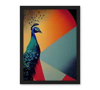 Wee Blue Coo Modern Peacock Portrait in Colourful Abstract Vibrant Orange Artwork Framed Wall Art Print 18X24 Inch