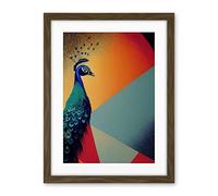 Wee Blue Coo Modern Peacock Portrait In Colourful Abstract Vibrant Orange Artwork Framed Wall Art Print 18X24 Inch