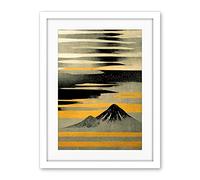 Wee Blue Coo Modern Simple Mount Fuji Painting In Silver Grey Black Gold Artwork Framed Wall Art Print 18X24 Inch