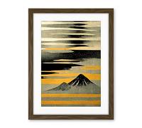 Wee Blue Coo Modern Simple Mount Fuji Painting In Silver Grey Black Gold Artwork Framed Wall Art Print 18X24 Inch
