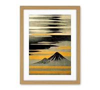 Wee Blue Coo Modern Simple Mount Fuji Painting In Silver Grey Black Gold Artwork Framed Wall Art Print 18X24 Inch