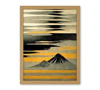 Wee Blue Coo Modern Simple Mount Fuji Painting in Silver Grey Black Gold Artwork Framed Wall Art Print 18X24 Inch