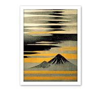 Wee Blue Coo Modern Simple Mount Fuji Painting in Silver Grey Black Gold Artwork Framed Wall Art Print 18X24 Inch