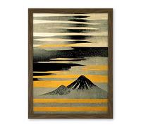 Wee Blue Coo Modern Simple Mount Fuji Painting in Silver Grey Black Gold Artwork Framed Wall Art Print 18X24 Inch