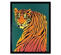 Wee Blue Coo Modern Tiger Portrait on Teal Orange Bold Art Print Framed Poster Wall Decor 12x16 inch