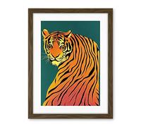Wee Blue Coo Modern Tiger Portrait On Teal Orange Bold Artwork Framed Wall Art Print 18X24 Inch