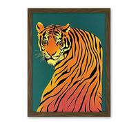 Wee Blue Coo Modern Tiger Portrait on Teal Orange Bold Artwork Framed Wall Art Print 18X24 Inch