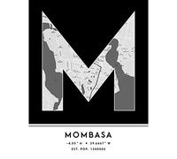 Wee Blue Coo Mombasa Kenya City Map Black & White Colour Block Modern Typography Stylish Letter Unframed Word Wall Art Print Poster for Home Décor CITYMAP1