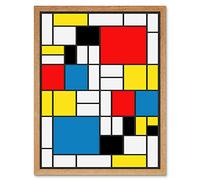 Wee Blue Coo Mondrian Abstract Cubes Squares Old Master Painting Art Print Framed Poster Wall Decor 12X16 Inch