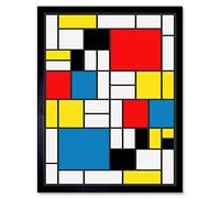 Wee Blue Coo Mondrian Abstract Cubes Squares Old Master Painting Art Print Framed Poster Wall Decor 12X16 Inch