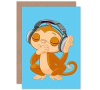 Wee Blue Coo Monkey DJ Music Cute Animal Cartoon Birthday Art Sealed Greeting Card Plus Envelope Blank inside