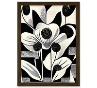 Wee Blue Coo Monochrome Black White Abstract Retro Flower Pattern Artwork Framed A3 Wall Art Print