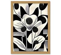 Wee Blue Coo Monochrome Black White Abstract Retro Flower Pattern Artwork Framed A3 Wall Art Print