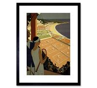Wall Art Print Monte Carlo Monaco Tennis Vintage Artwork Framed 9X7 Inch Artery8 Black W7 inch x H9 inch