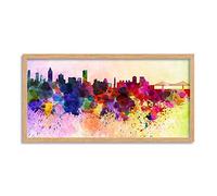 Wee Blue Coo Montreal Skyline Paint Splash Cityscape Long Panel Framed Wall Art Print