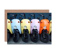 Wee Blue Coo MOPED MULTICOLOURED ROW PINK ORANGE YELLOW BLANK GREETINGS BIRTHDAY CARD