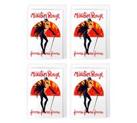 Wee Blue Coo Moulin Rouge Paris Vintage Burlesque Cabaret Pack of 4 Greeting Cards in Red | Size: 4 Pack Wee Blue Coo Red 4 Pack