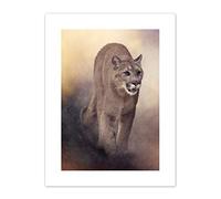 Wee Blue Coo Mountain Lion Cougar Illustration Art Print Canvas Premium Wall Decor Poster