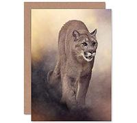 Wee Blue Coo Mountain Lion Cougar Illustration Greeting Card With Envelope Inside Premium Quality