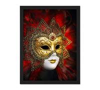 Wee Blue Coo Mp Venetian Mask Carnival Gold Red Ornate Design Large Framed Art Print Poster Wall Decor 18x24 inch
