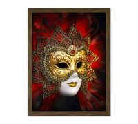 Wee Blue Coo Mp Venetian Mask Carnival Gold Red Ornate Design Large Framed Art Print Poster Wall Decor 18x24 inch