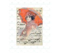 Wee Blue Coo Music Sheet Woman Red Umbrella Dress Wall Art Print