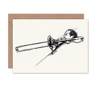 Wee Blue Coo Musician Trombone Player Greeting Card With Envelope Inside Premium Quality