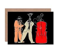 Wee Blue Coo Musicians Jazz Modern Illustration Greeting Card With Envelope Inside Premium Quality