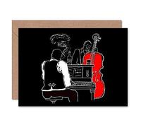 Wee Blue Coo Musicians Jazz Piano Illustration Greeting Card With Envelope Inside Premium Quality