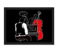 Wee Blue Coo Musicians Jazz Piano Illustration Red Bass Bar Music Artwork Framed Wall Art Print A4
