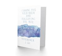 Wee Blue Coo My Heart's Highlands Scotland Burns Song Lyrics Watercolour Greetings Card